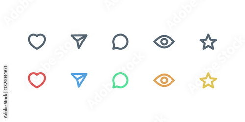 Like, comment, share and eye view icon set. social media notification icons , love favorite heart and star flat icons, post reactions collection set. Vector illustration