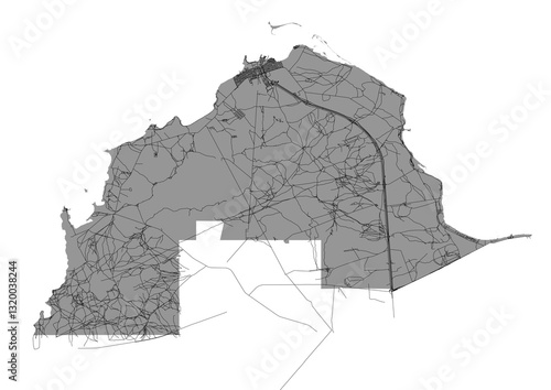 vector map of highway in al shamal, qatar country black and white color