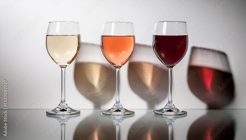 Top-Down View of Glasses Filled with Red, White, and Rosé Wine Top-Down View of Glasses Filled with Red, White, and Rosé Wine