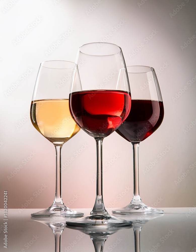 Top-Down View of Glasses Filled with Red, White, and Rosé Wine Top-Down View of Glasses Filled with Red, White, and Rosé Wine