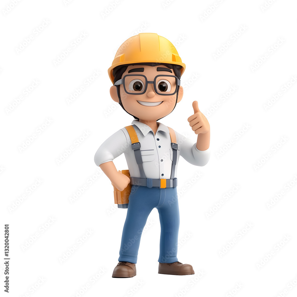 Smiling young engineer giving thumbs up on a white background Smiling young engineer giving thumbs up on a white background