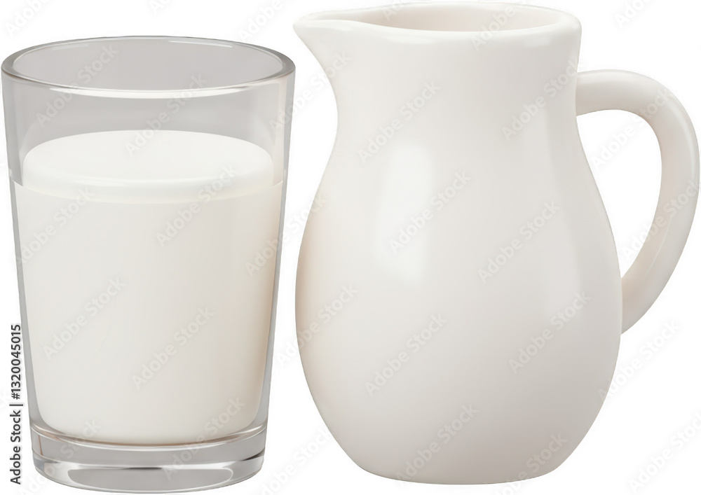 Fresh Milk in Glass and Creamer Jug Dairy Product Healthy Drink Breakfast Beverage Fresh Milk in Glass and Creamer Jug Dairy Product Healthy Drink Breakfast Beverage