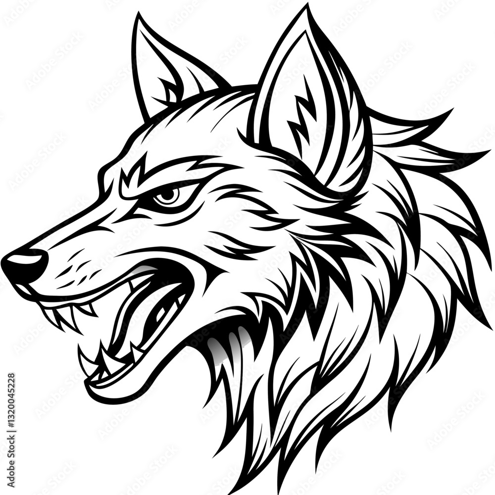 Obraz premium Tribal Tattoo Wolf Designs with White Background Vector Illustration – Cartoons, Clipart, Line Art, Tribal wolf tattoo design with white background, perfect for vector, clipart, and line art projects.