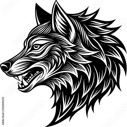 Tribal Tattoo Wolf Designs with White Background Vector Illustration – Cartoons, Clipart, Line Art, Tribal wolf tattoo design with white background, perfect for vector, clipart, and line art projects.