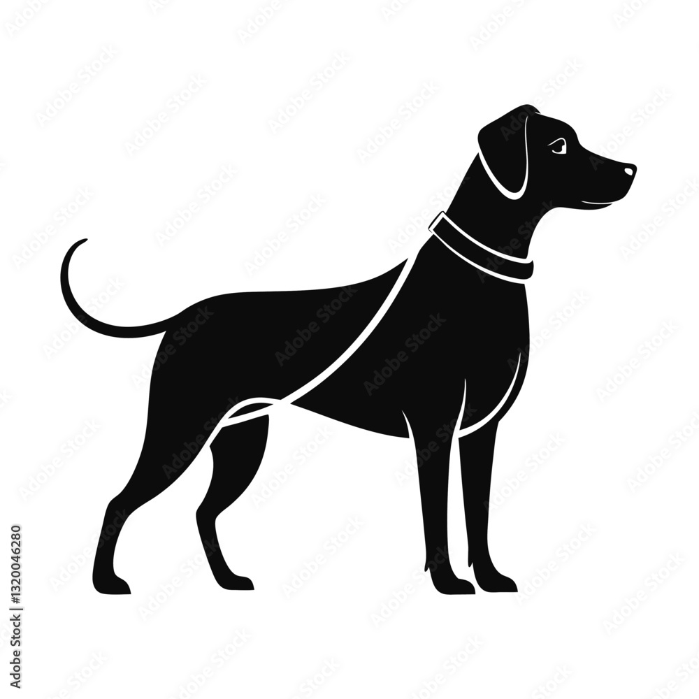 Obraz premium Vector Black Silhouette of a Dog Head Isolated on White Background - Cartoon Clipart Design, Vector black dog head silhouette on white background, ideal for design and clipart use.
