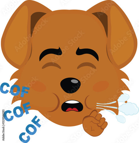 vector illustration emoji character face dog cartoon, coughing air with a COF COF text