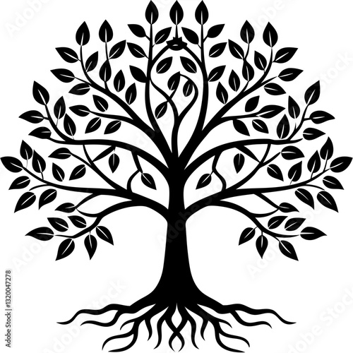 Vector Black Tree of Life Icon - White Background, Line Art, Clipart, Illustration, Vector black tree of life icon on white background, perfect for digital designs and illustrations