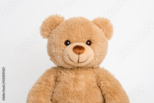 Adorable fluffy brown teddy bear with a friendly smile against a clean white background, soft plush toy for children and gift ideas