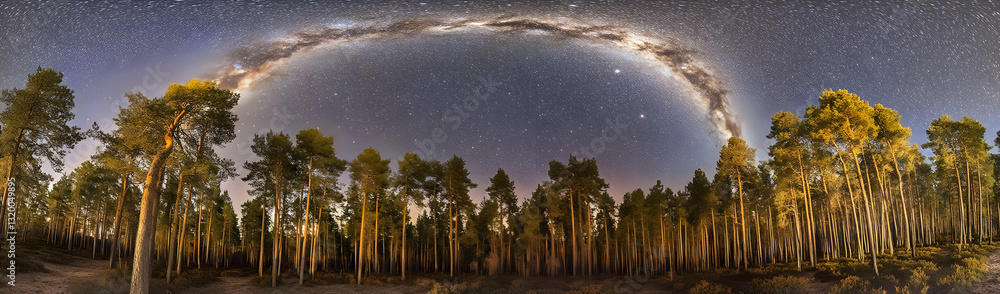 Fototapeta premium Milky Way arch over forest at night