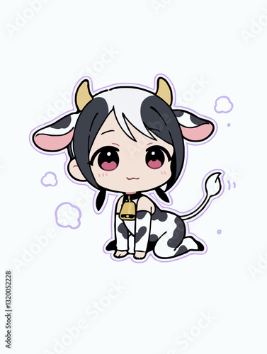 Cute anime Kawaii cow girl chibi vector illustration 