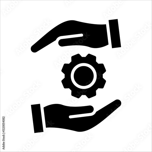 Hand with cogwheel  Icon. Symbol isolated white background. vector illustration. color editable.