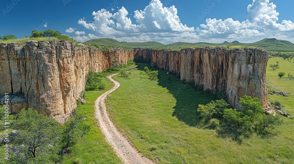 Fototapeta premium An amazing view of a canyon with clouds and blue sky