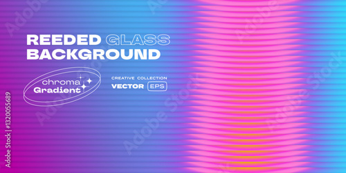 Fractal glass background with blue pink color gradient for trendy Y2K design poster. Vector modern color gradient background with reeded glass displacement effect