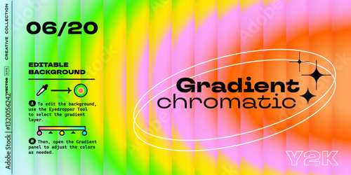 Multicolor gradient chromatic aberration background with reeded glass map distortion of iridescent colors. Vector Y2K retro holographic gradient background with glass displacement effect.