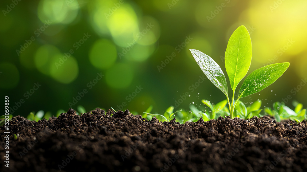 young plant growing in rich soil, symbolizing eco friendly initiatives and renewable resources young plant growing in rich soil, symbolizing eco friendly initiatives and renewable resources