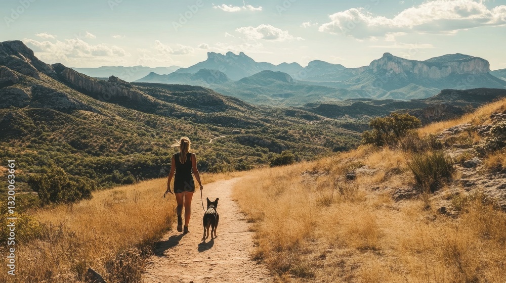 Hiker with dog in nature Hiker with dog in nature