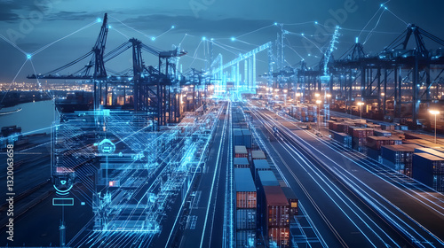 Ai-powered robotics revolutionizing advanced logistics hub urban port digital infrastructure nighttime supply chain management