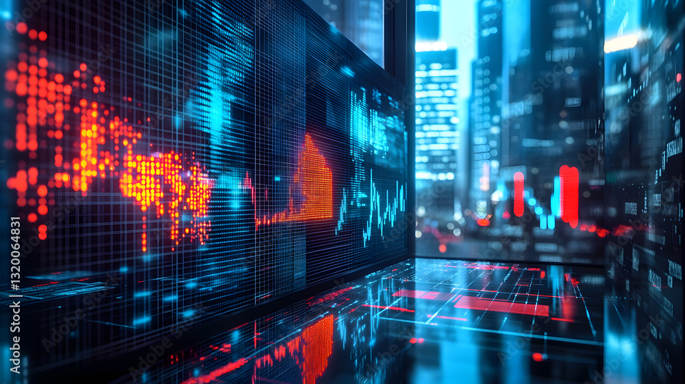 Obraz premium Revolutionizing finance robotics and blockchain-powered global stock exchange urban cityscape digital visualization