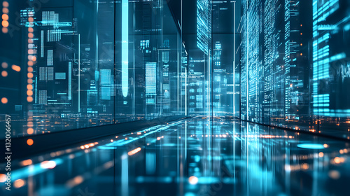 Fototapeta Naklejka Na Ścianę i Meble -  Futuristic robotics investment banking facility urban city digital environment high-tech viewpoint optimizing efficiency