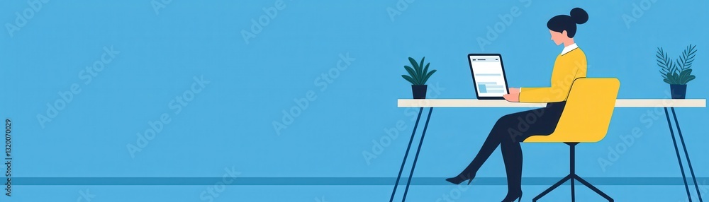 Working woman engaged with laptop at desk modern office digital workspace calm environment side view Working woman engaged with laptop at desk modern office digital workspace calm environment side view