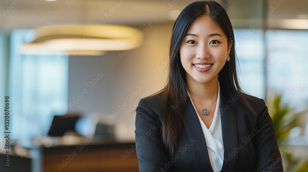Obraz premium Confident Businesswoman Smiling in a Professional Office Environment