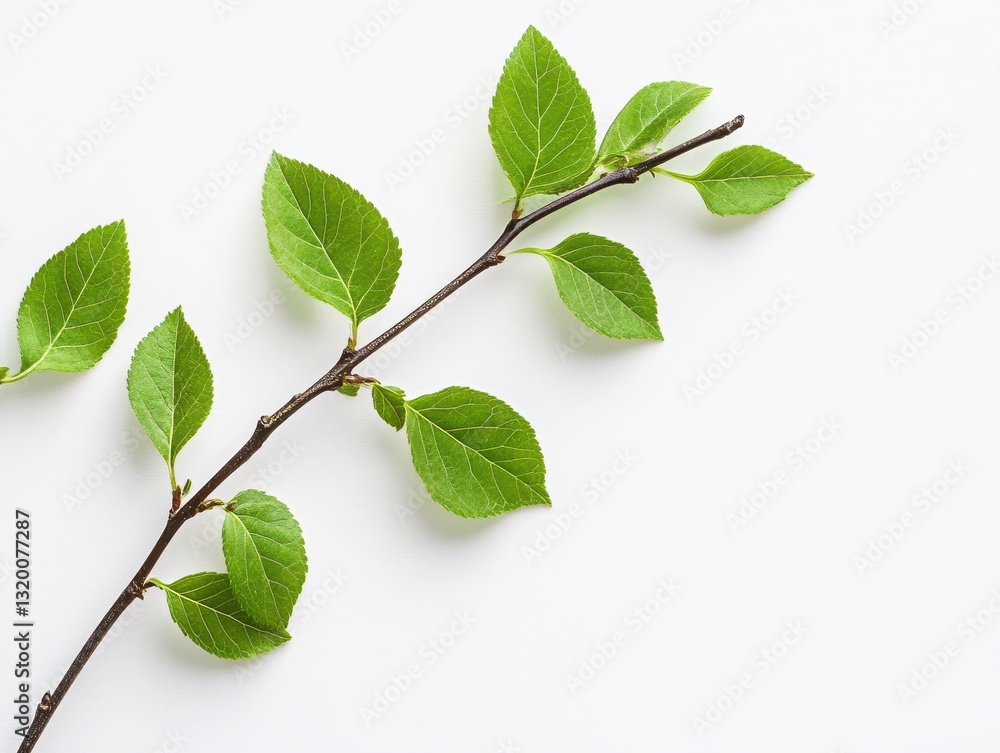 Fototapeta premium Delicate leaves in the corner of a white gray background