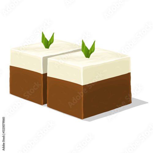 Traditional Kuih Talam Gula Merah Layered Coconut Milk and Palm Sugar Dessert