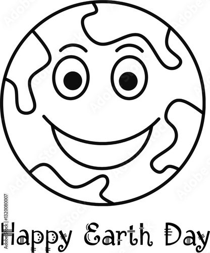 Earth planet line cartoon icon vector,earth doodle line icon on white background,planet earth cartoon character design,happy earth day on cartoon line icon 