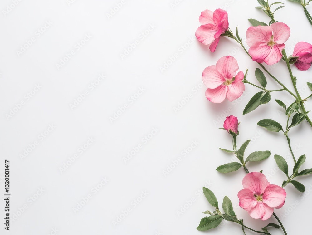 Naklejka premium Delicate pink blossoms in the corner of a white gray background 