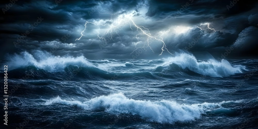 Dramatic Digital Painting of Ocean Waves Crashing During a Violent Thunderstorm with Lightning Dramatic Digital Painting of Ocean Waves Crashing During a Violent Thunderstorm with Lightning