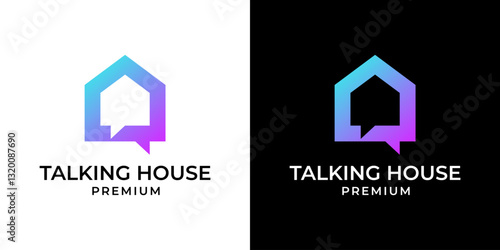 House home chat logo design vector illustration template. Modern minimalist house logo with chat or talk symbol illustration. Vector logo design of home, house, chat, talk, conversation, real estate.