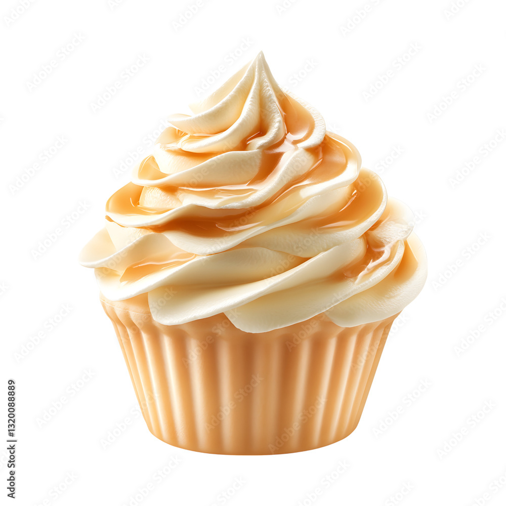 Caramel Sour Cream Cupcake with Cream Frosting Isolated on Transparent Background Caramel Sour Cream Cupcake with Cream Frosting Isolated on Transparent Background