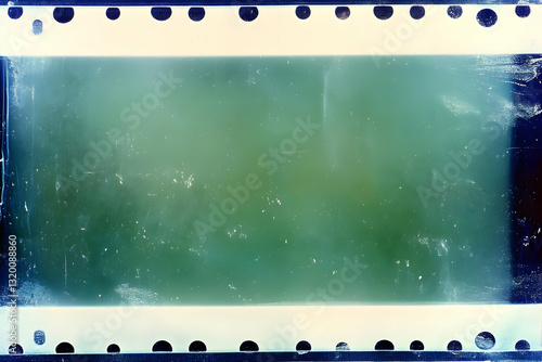 Distressed Green Film Negative Frame Background Shows Scratched, Grunge Texture with Teal and Beige Color Palette for Design