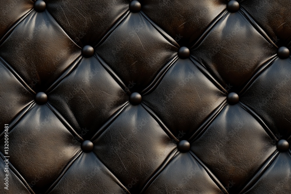 Fototapeta premium Seamless Leather black leather tufted surface with buttons, showcasing a textured pattern.