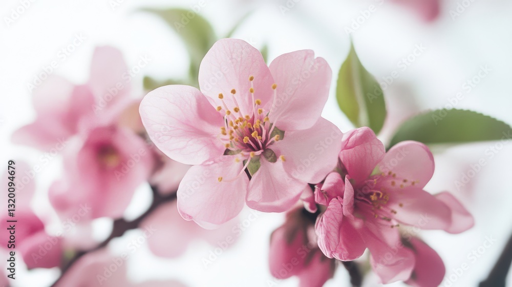 Naklejka premium Delicate pink or peach blossoms against a white gray background