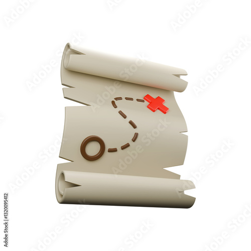 3d icon render treasure map