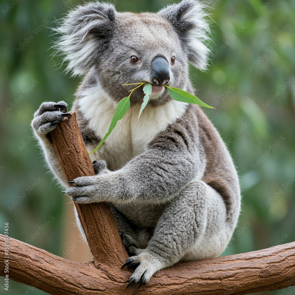 Obraz premium Koala Holding a Tree in a Lush Forest