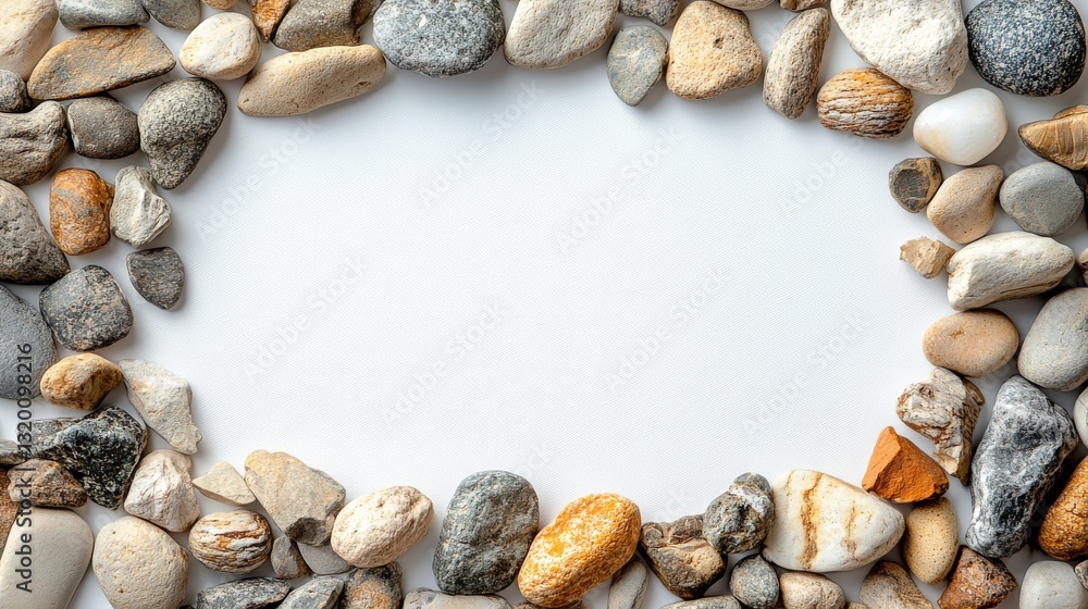 Obraz premium A frame of assorted smooth rocks surrounding a blank white space