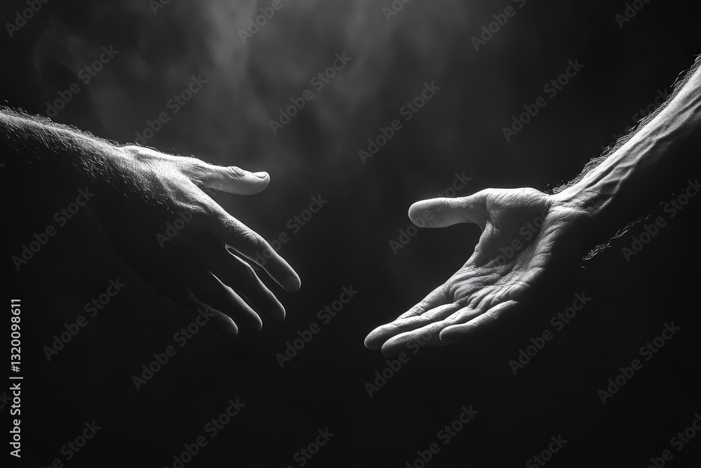 Obraz premium Elegant black and white close-up of a left hand; fingers gracefully spread, palm subtly turned right, softly tilted toward the left, exuding elegance and mystery