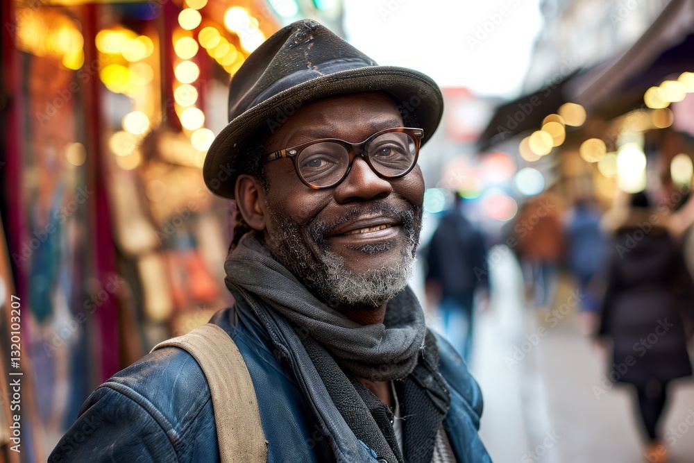 Portrait of a handsome bearded African man with a hat and glasses in Paris, France. Portrait of a handsome bearded African man with a hat and glasses in Paris, France.