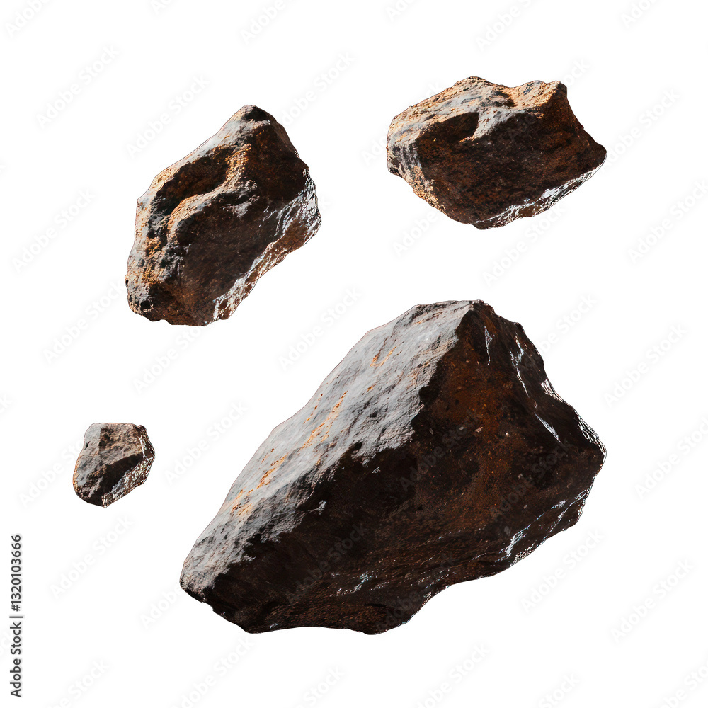 Flying asteroids, isolated Flying asteroids, isolated