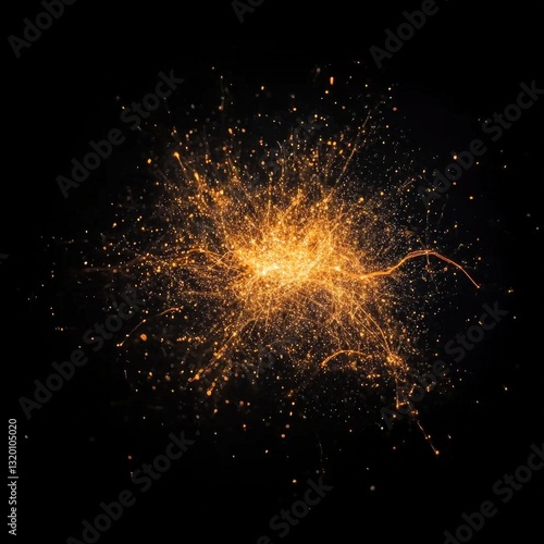 Golden cosmic explosion, dark background, space art, website header