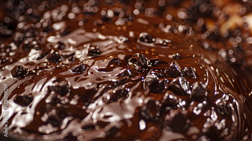 rich, dark chocolate chips melting in a warm pan