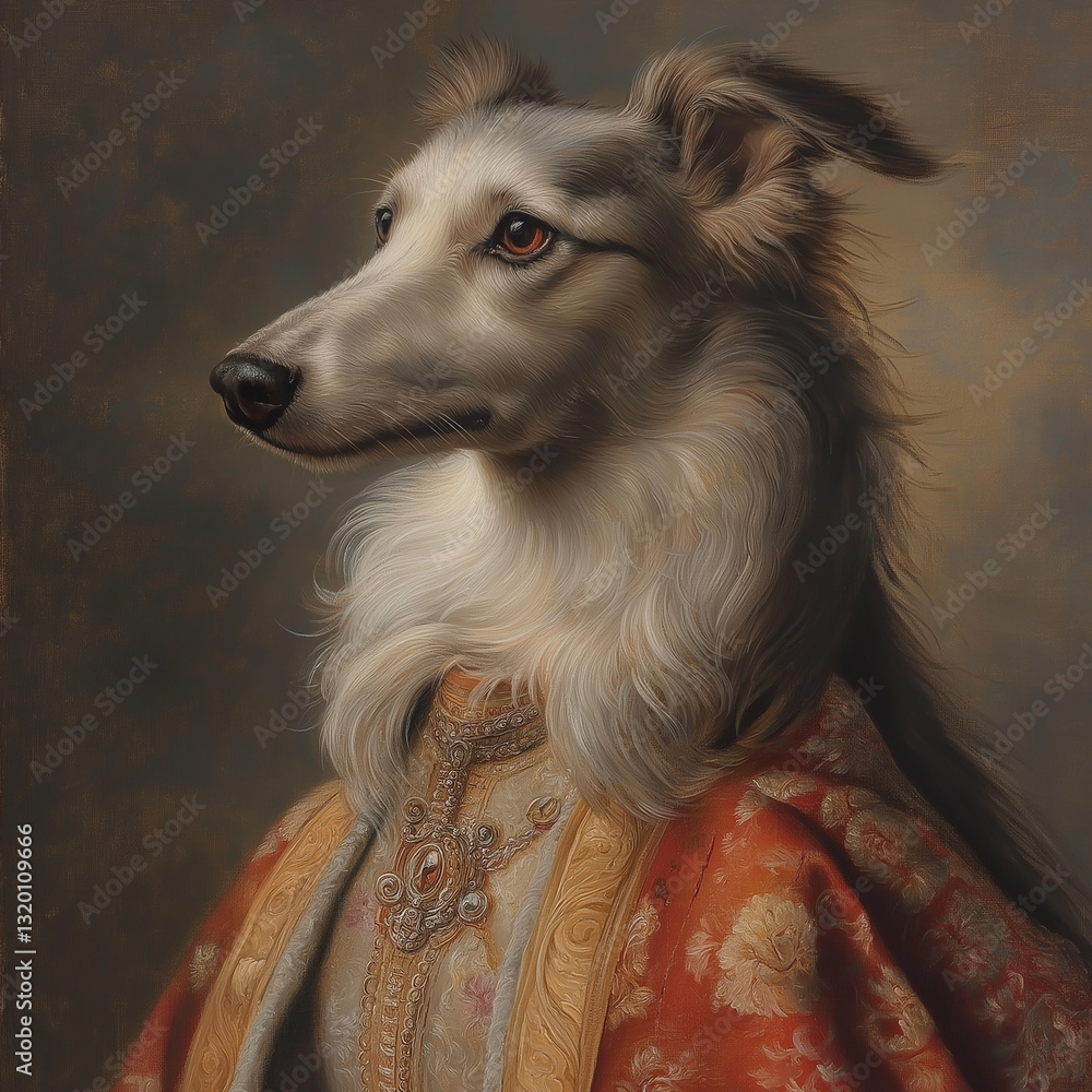 Gorgeous oil painting of a European noble dog