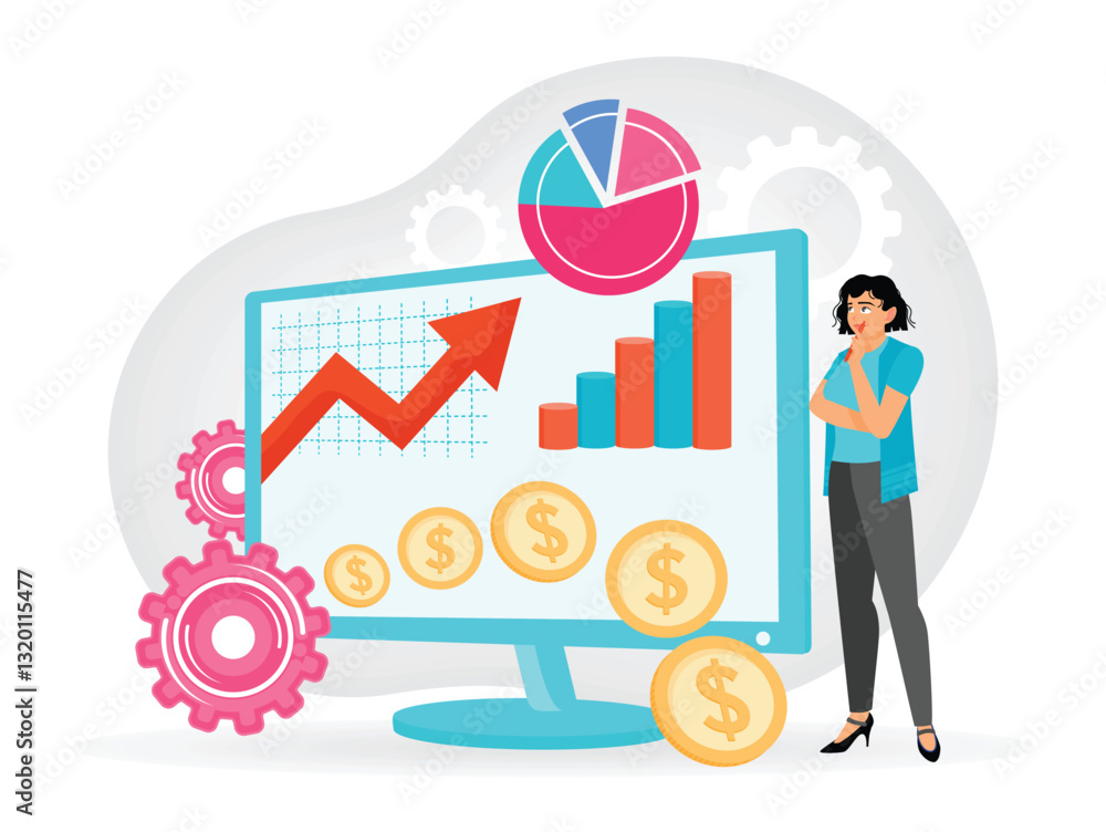 Marketing Investment Data Analysis with Growth Charts and Financial Icons.