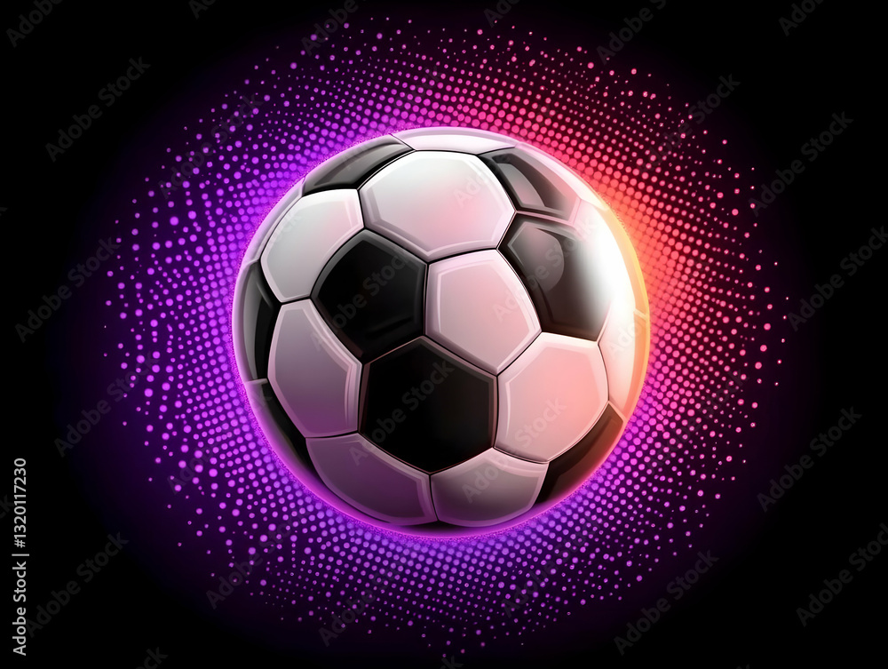 Obraz premium 3D Render of Soccer Ball with Glowing Halftone Background