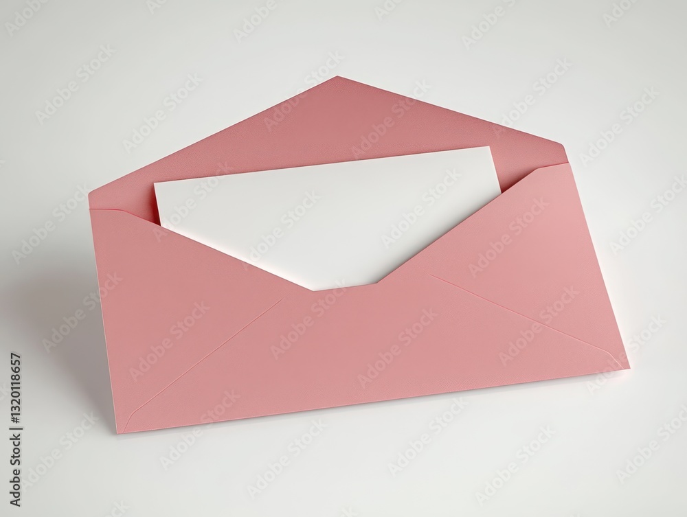 Minimalist Pink Envelope with White Card on White Background Minimalist Pink Envelope with White Card on White Background