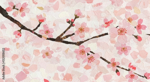桜の和紙のちぎり絵