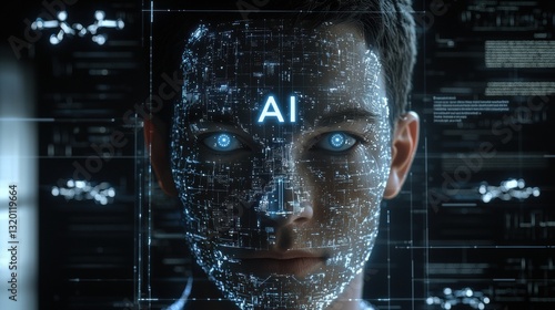 Futuristic Digital Art Featuring AI Technology with Bold Elements and High-Tech Design in a Modern Style