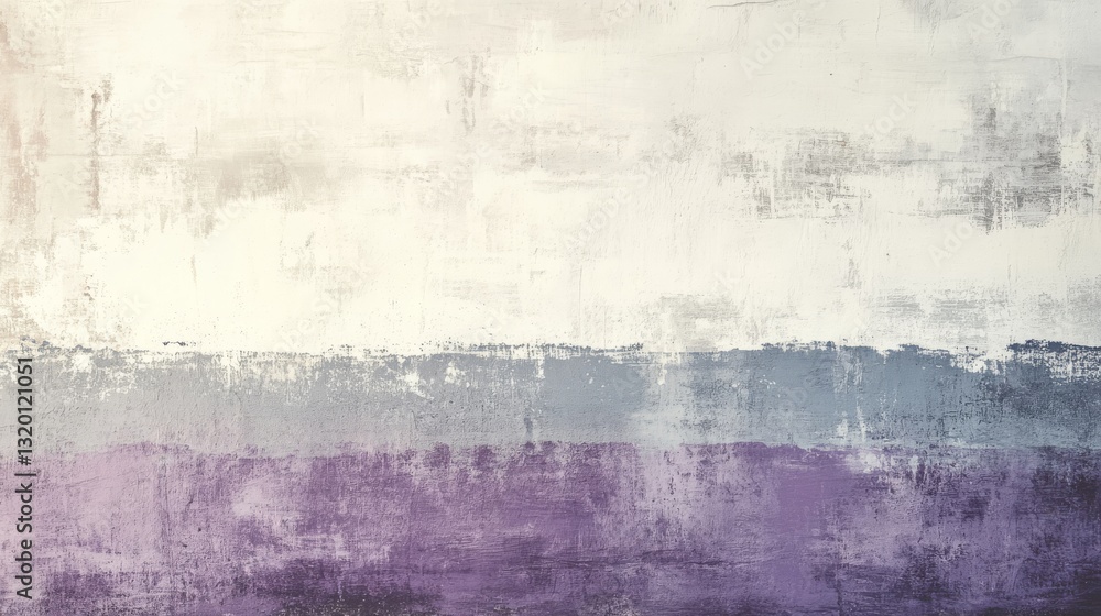 Abstract painting depicting layers of blended neutral and purple colors Abstract painting depicting layers of blended neutral and purple colors